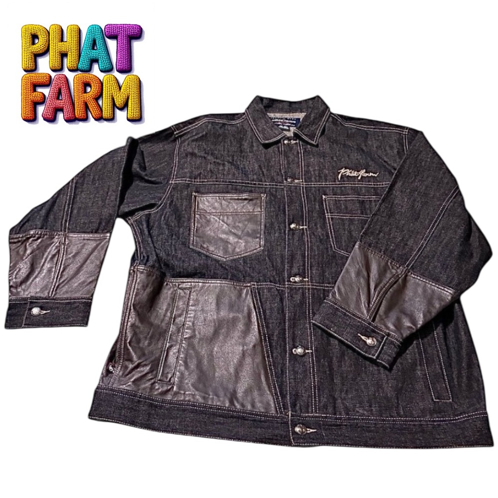 Phat Farm Vtg Denim Jean Jacket Men’s XXL Trucker Dark Wash Y2K Hip Hop Style